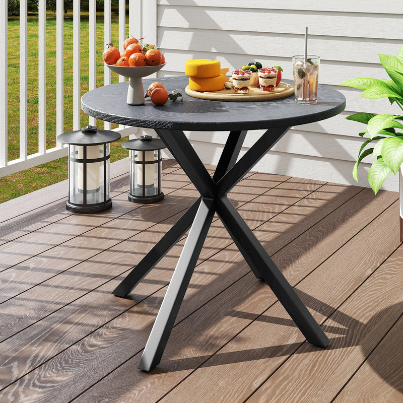33.5 Inch Round Patio Bistro Table with Wood-Like Top and X-Shaped Legs-Gray by DirectDeals