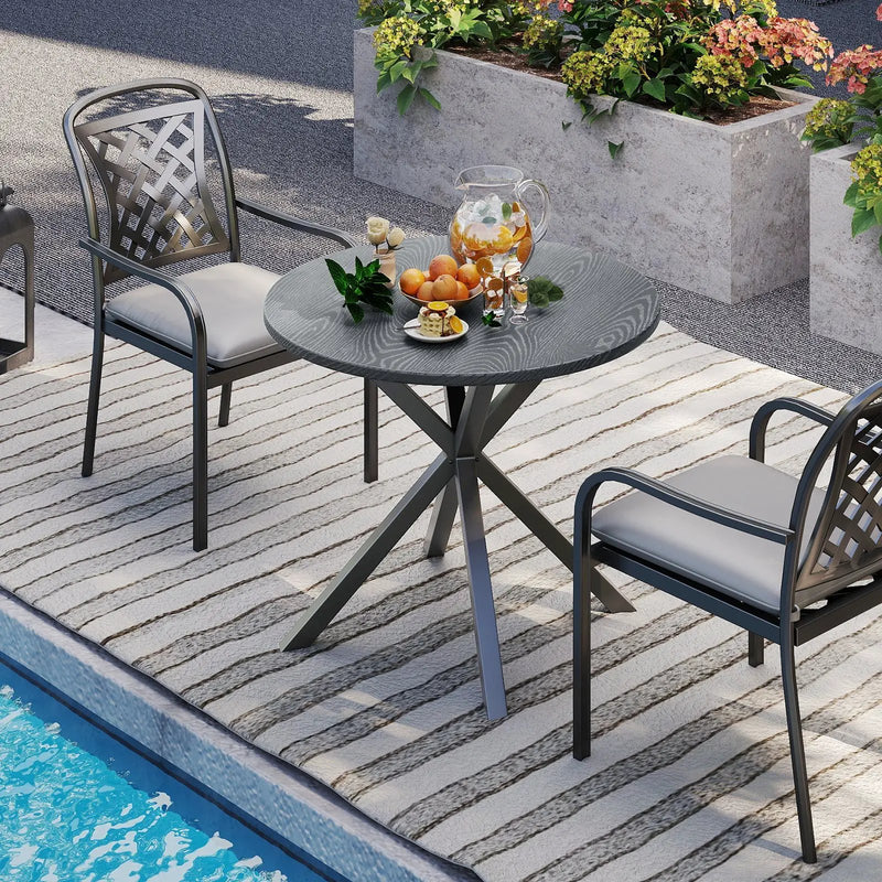 33.5 Inch Round Patio Bistro Table with Wood-Like Top and X-Shaped Legs-Gray by DirectDeals