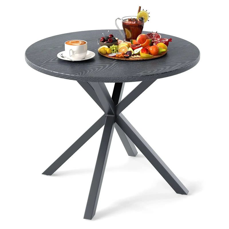 33.5 Inch Round Patio Bistro Table with Wood-Like Top and X-Shaped Legs-Gray by DirectDeals
