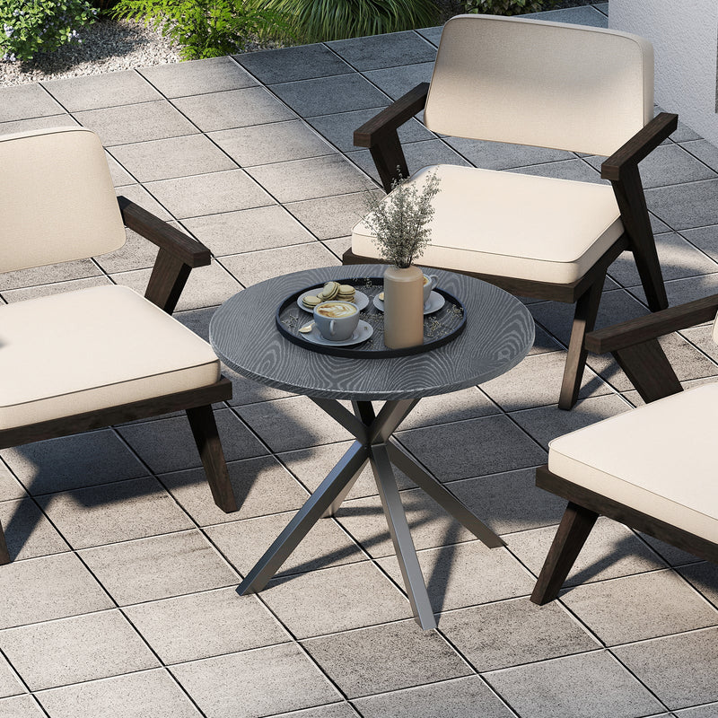 33.5 Inch Round Patio Bistro Table with Wood-Like Top and X-Shaped Legs-Gray by DirectDeals