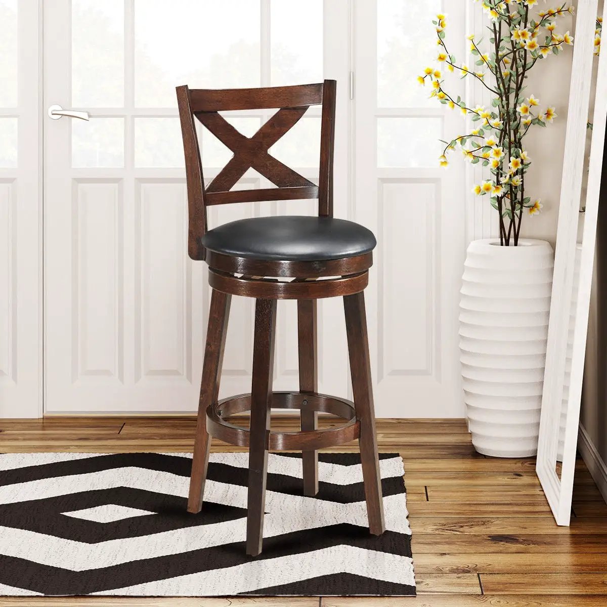 Swivel X-back Upholstered Counter Height Bar Stool with PVC Cushioned Seat, photo 10 of 13
