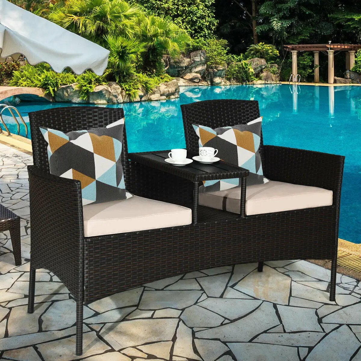 Modern Patio Conversation Set with Built-in Coffee Table and Cushions, photo 2 of 10