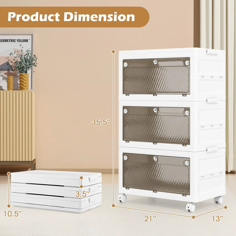 33 Gal 3-Pack Stackable Plastic Storage Bins with Lid for Bedroom Living Room-White by DirectDeals