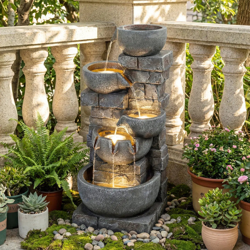 33" H Outdoor Water Fountain with LED Lights for Patio by DirectDeals