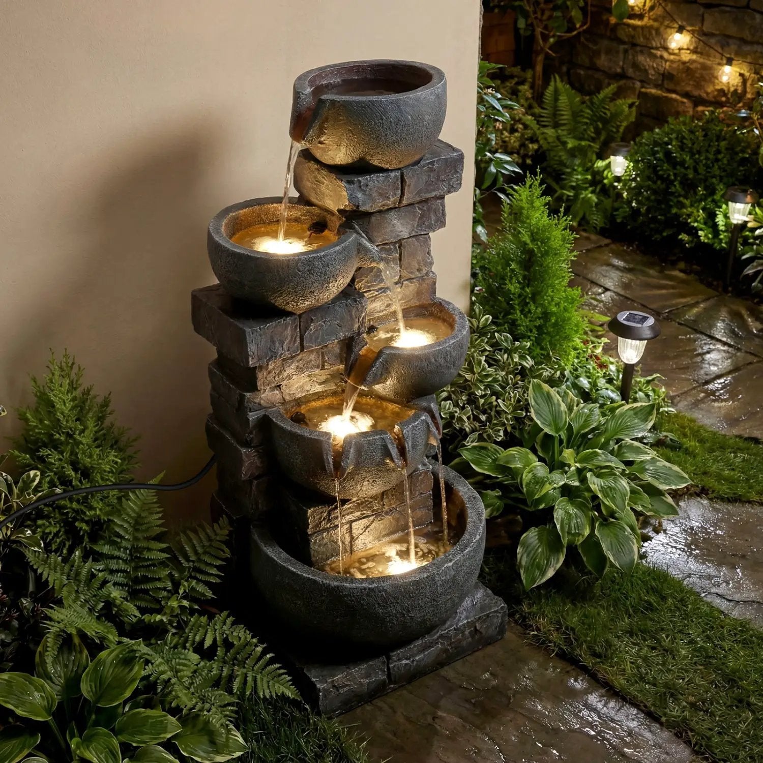 33" H Outdoor Water Fountain with LED Lights for Patio by DirectDeals