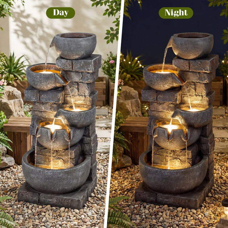 33" H Outdoor Water Fountain with LED Lights for Patio by DirectDeals