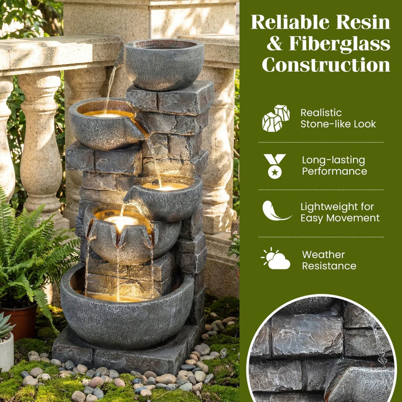 33" H Outdoor Water Fountain with LED Lights for Patio by DirectDeals