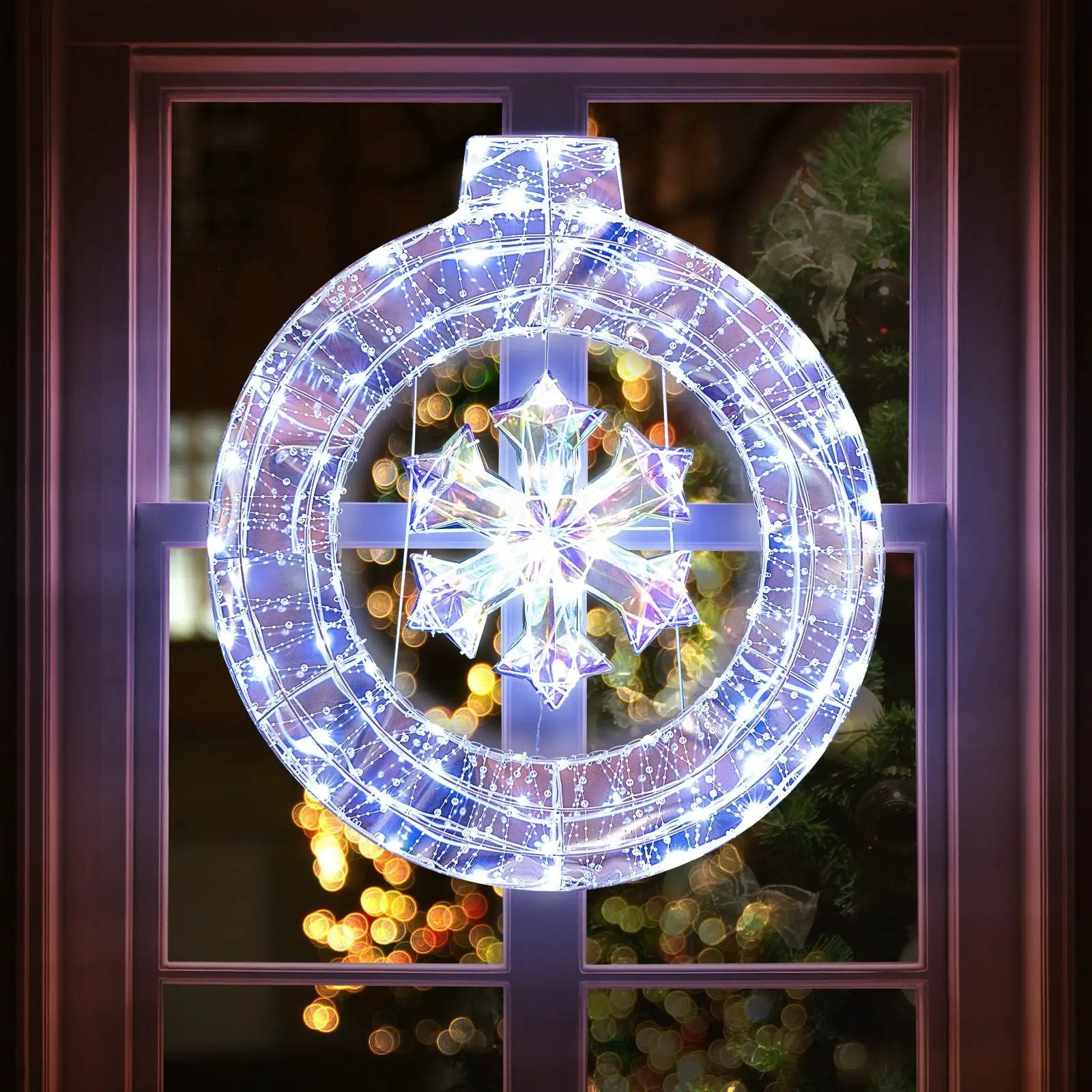 33 Inch Lighted Snowflake Wreath with Hanging Ring and Support Bracket by DirectDeals
