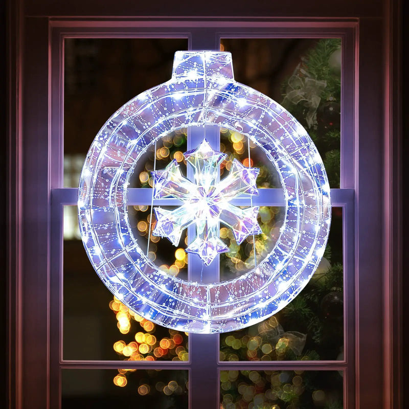 33 Inch Lighted Snowflake Wreath with Hanging Ring and Support Bracket by DirectDeals