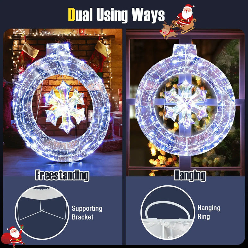 33 Inch Lighted Snowflake Wreath with Hanging Ring and Support Bracket by DirectDeals