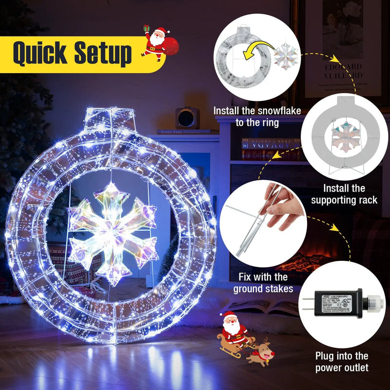33 Inch Lighted Snowflake Wreath with Hanging Ring and Support Bracket by DirectDeals