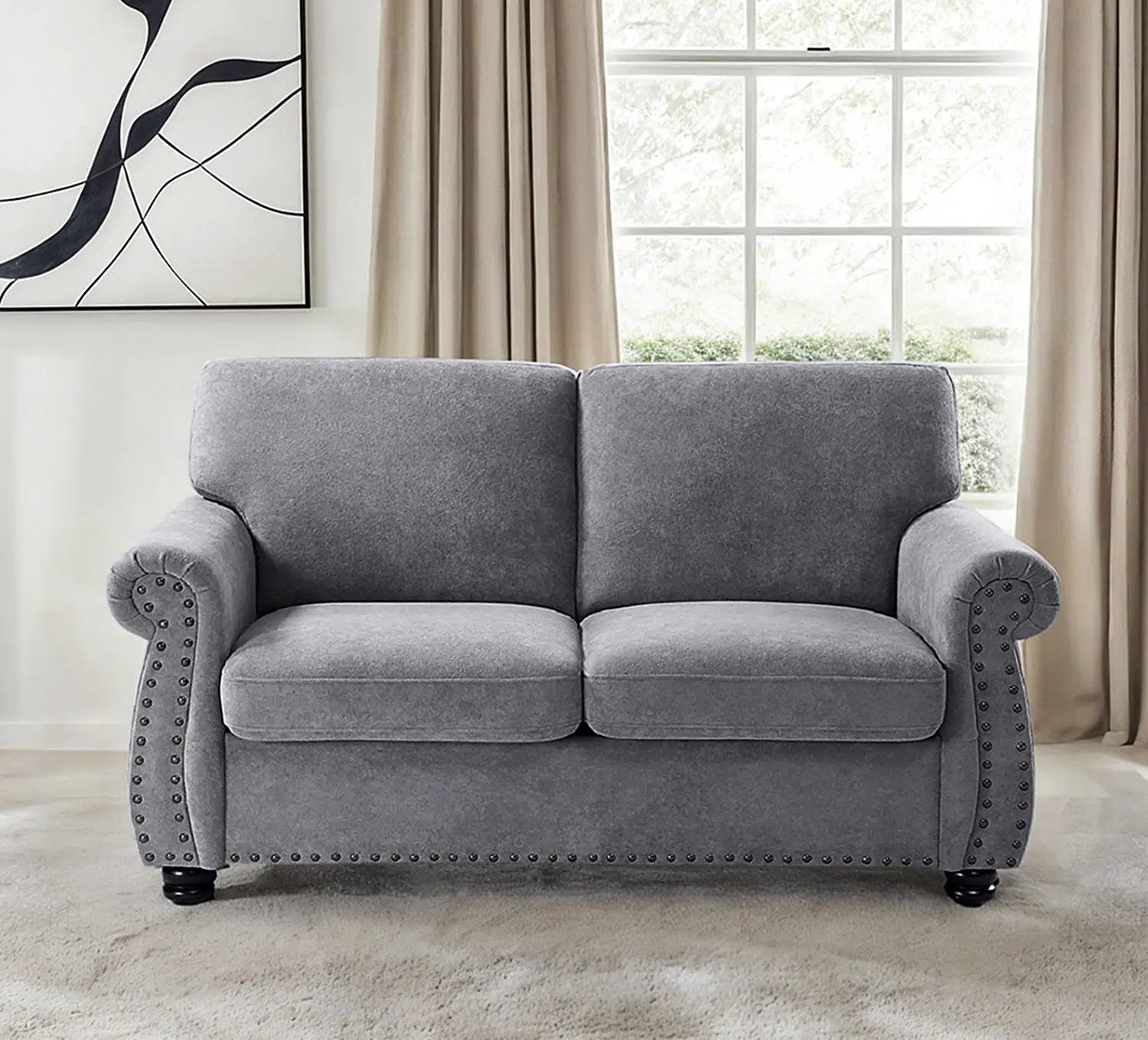 Soft Loveseat, Upholstered 2 Seater Couch, Loose Back Cushions And Turned Legs by HouseOfZazla