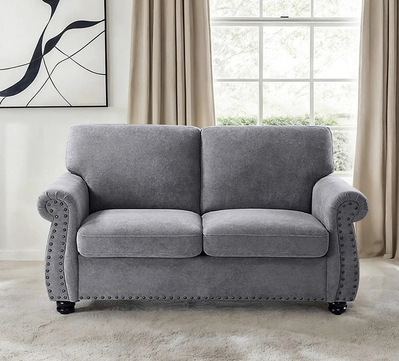 Soft Loveseat, Upholstered 2 Seater Couch, Loose Back Cushions And Turned Legs by HouseOfZazla