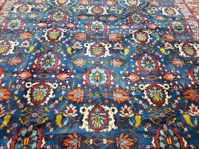 Rare Antique Persian Veramin Carpet, Mina-Khani Pattern, Blue, Red, Ivory, 7x11 ft, Hand-Knotted, Wool by Jewel Rugs