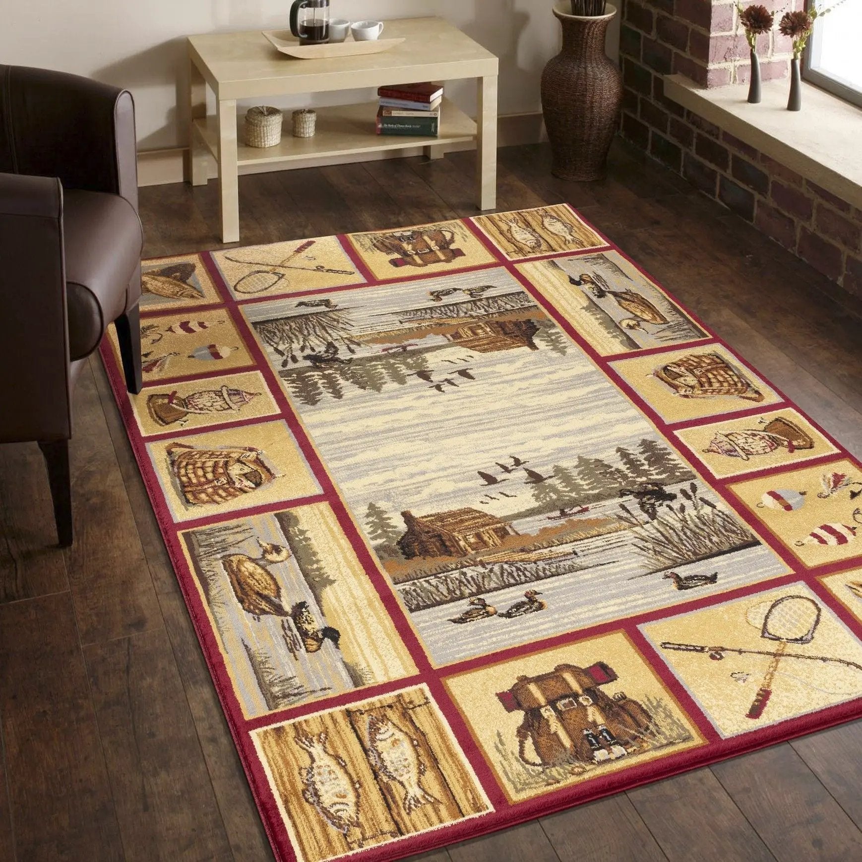 Nature's Nest - 5'3" X 7'3" Lodge Area Rug - Red by HouseOfZazla