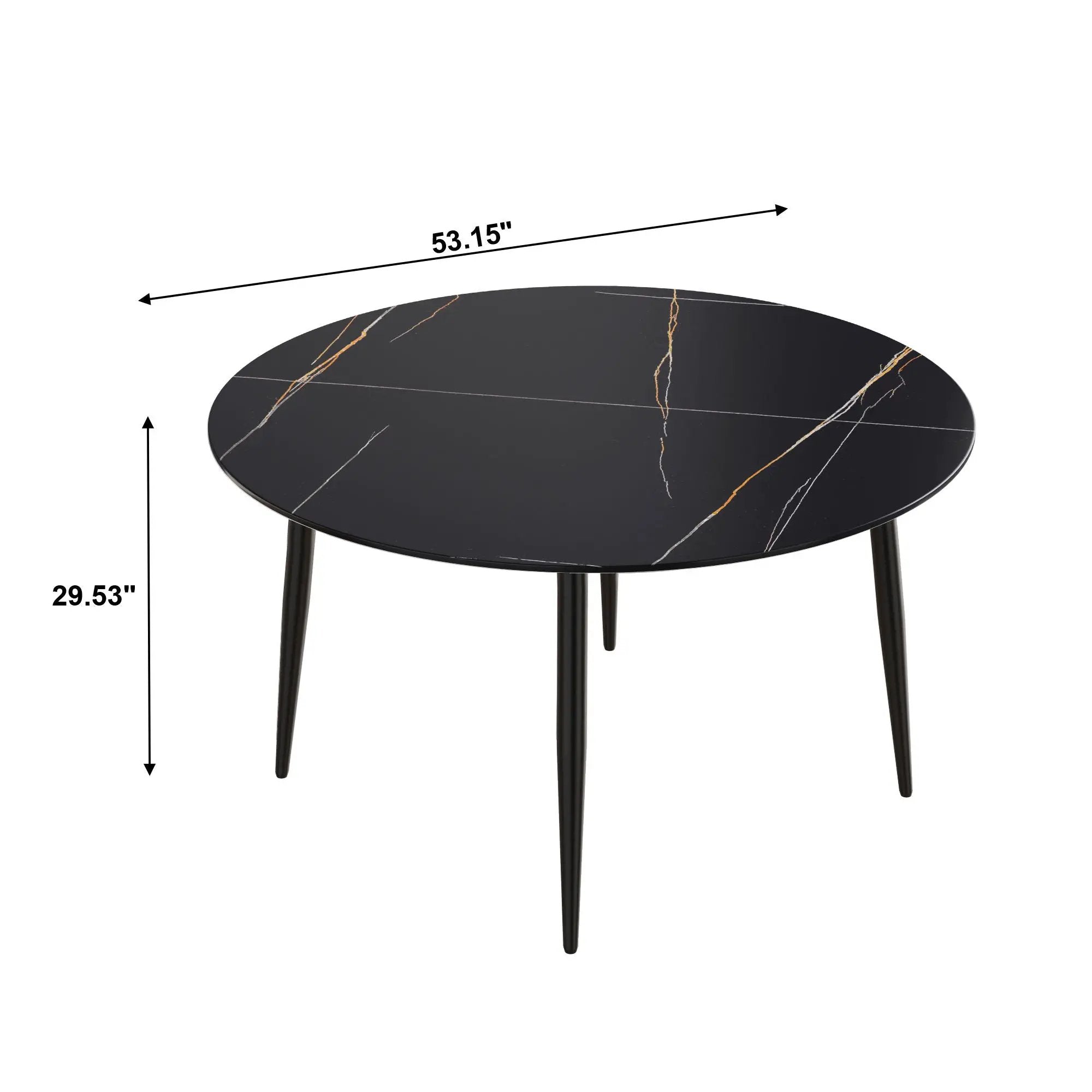 Modern Artificial Stone Round Dining Table With Metal Legs, Can Accommodate 6 People - Black by HouseOfZazla