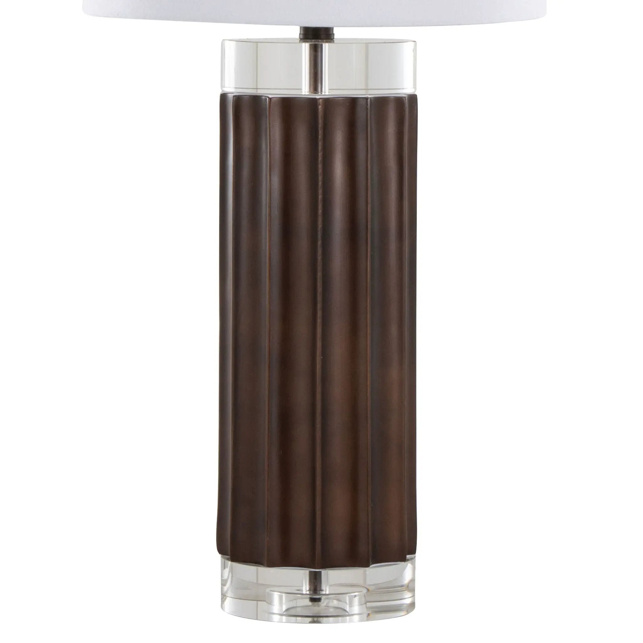 Cylinder - Fluted Contemporary Table Lamp (Set of 2) - Brown / Clear / White by HouseOfZazla