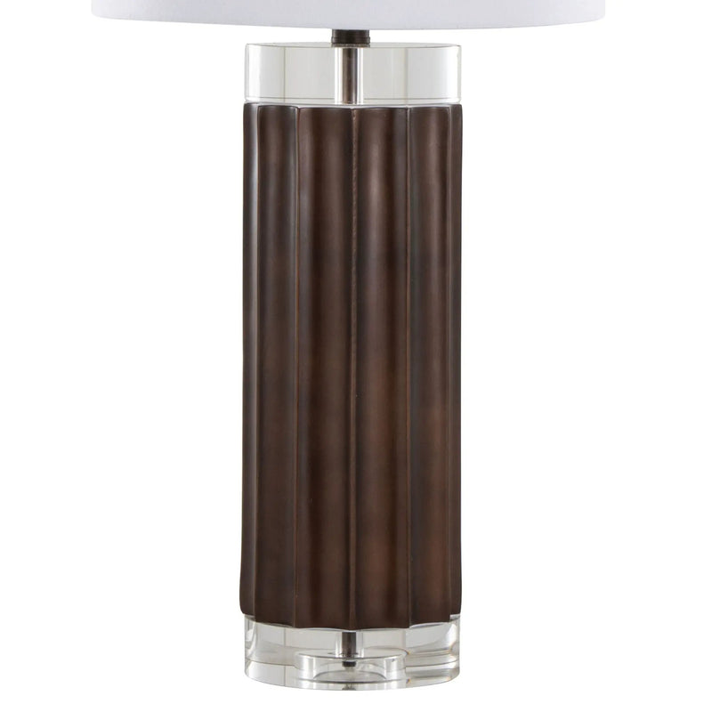 Cylinder - Fluted Contemporary Table Lamp (Set of 2) - Brown / Clear / White by HouseOfZazla