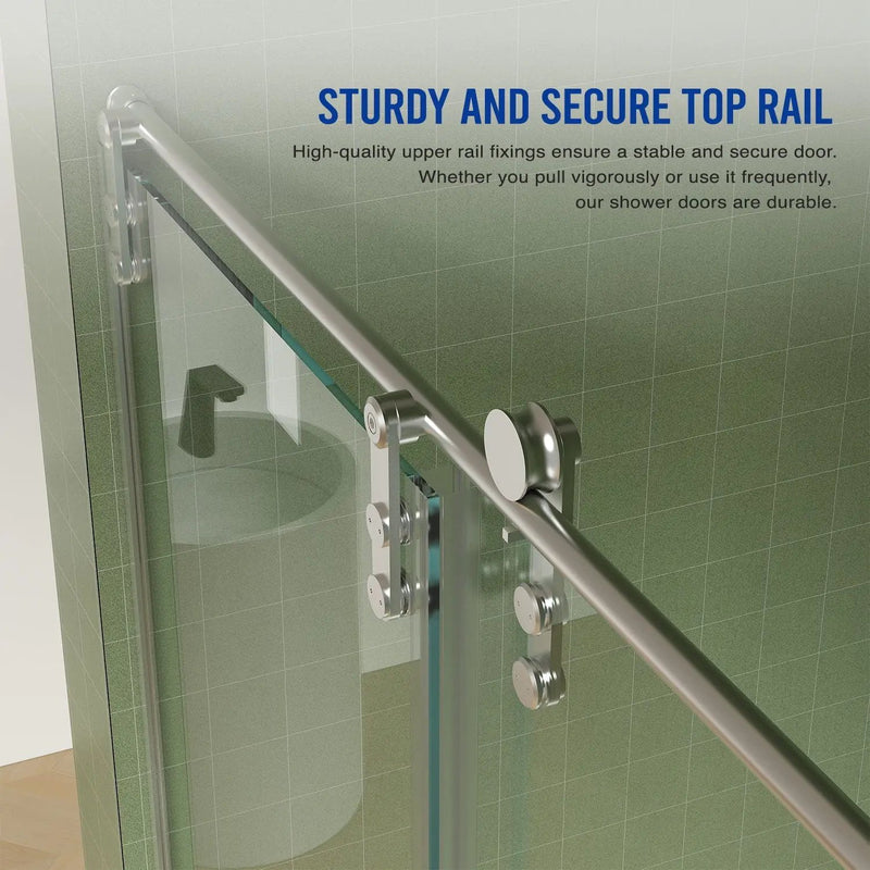 Frameless Shower Door, Sliding Shower Door, Premium 5 / 16" (8 Mm) Thick Tempered Glass Shower Enclosure With Towel Bar, Double Side Easy Clean Coat, Finished With Buffer by HouseOfZazla