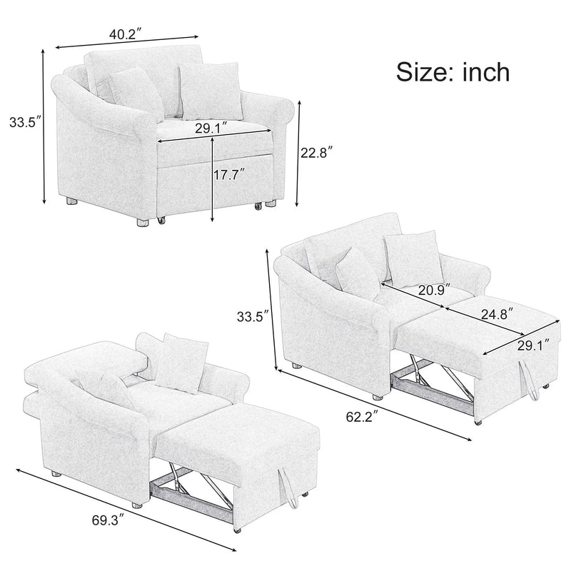 Convertible Sleeper Chair With Adjustable Backrest, 3 In 1 Lounger Chair Turns Into Bed, Single Bed For Living Room by Unique Piece Furniture