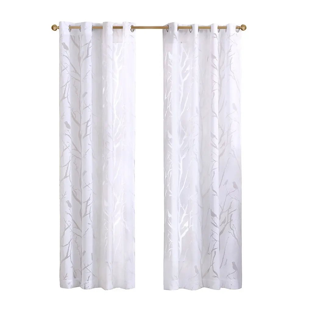 Grommet Top Sheer Bird on Branches Burnout Window Curtain Panel by HouseOfZazla
