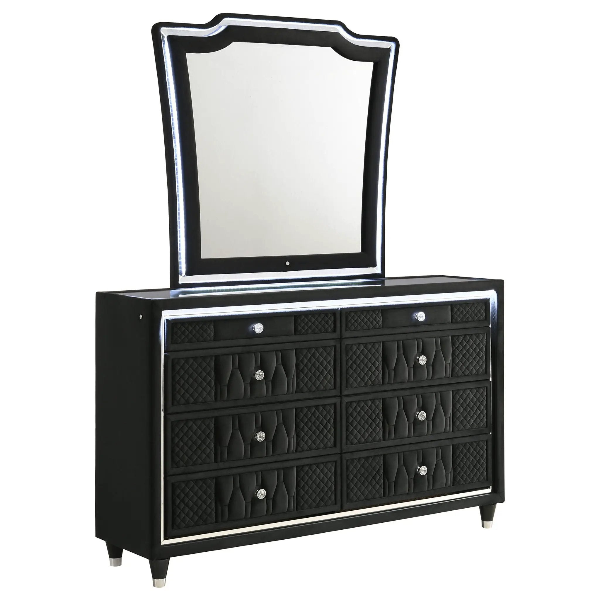 Lorient 8-drawer LED Dresser with Mirror Black by Unique Piece Furniture