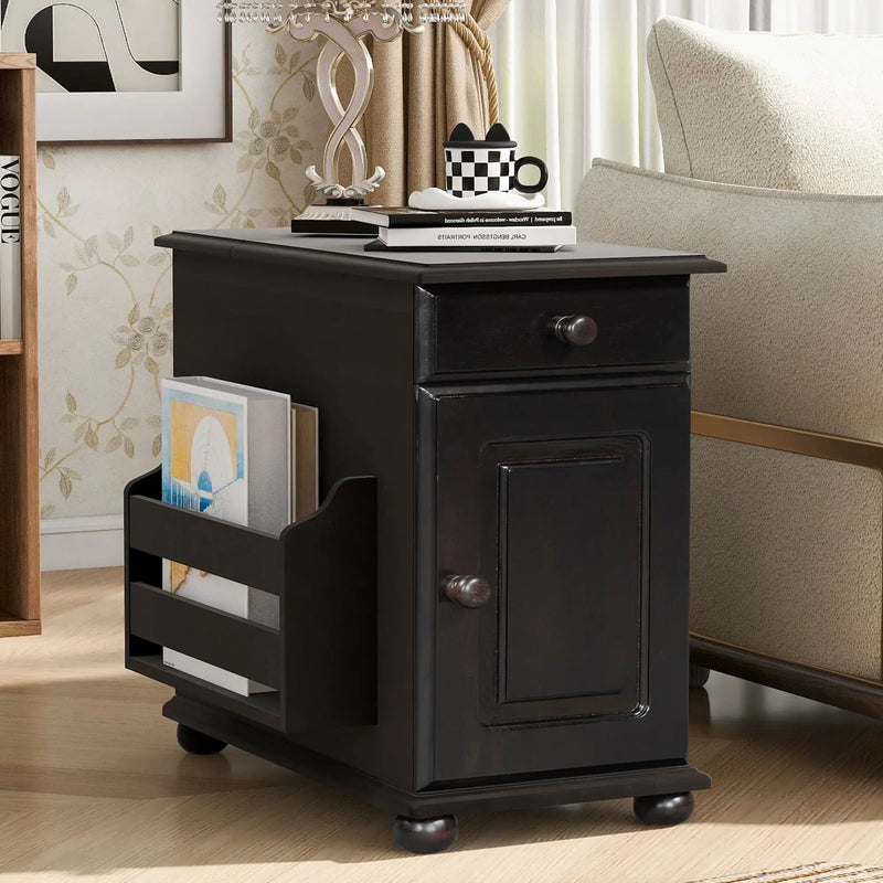 Vintage Flip Top Side Table With USB Ports by HouseOfZazla