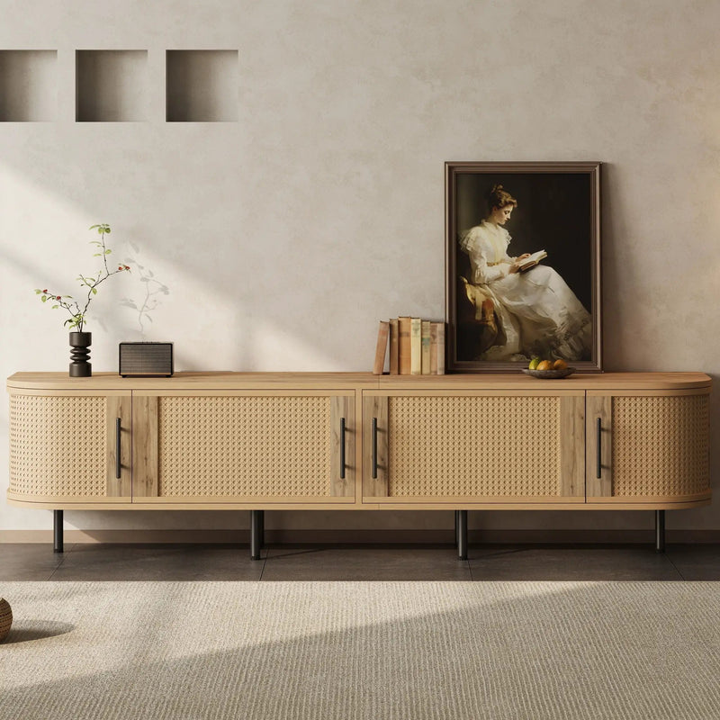 70" TV Stand With Doors, Construction For TVs Up To 80" - Natural Wood by HouseOfZazla