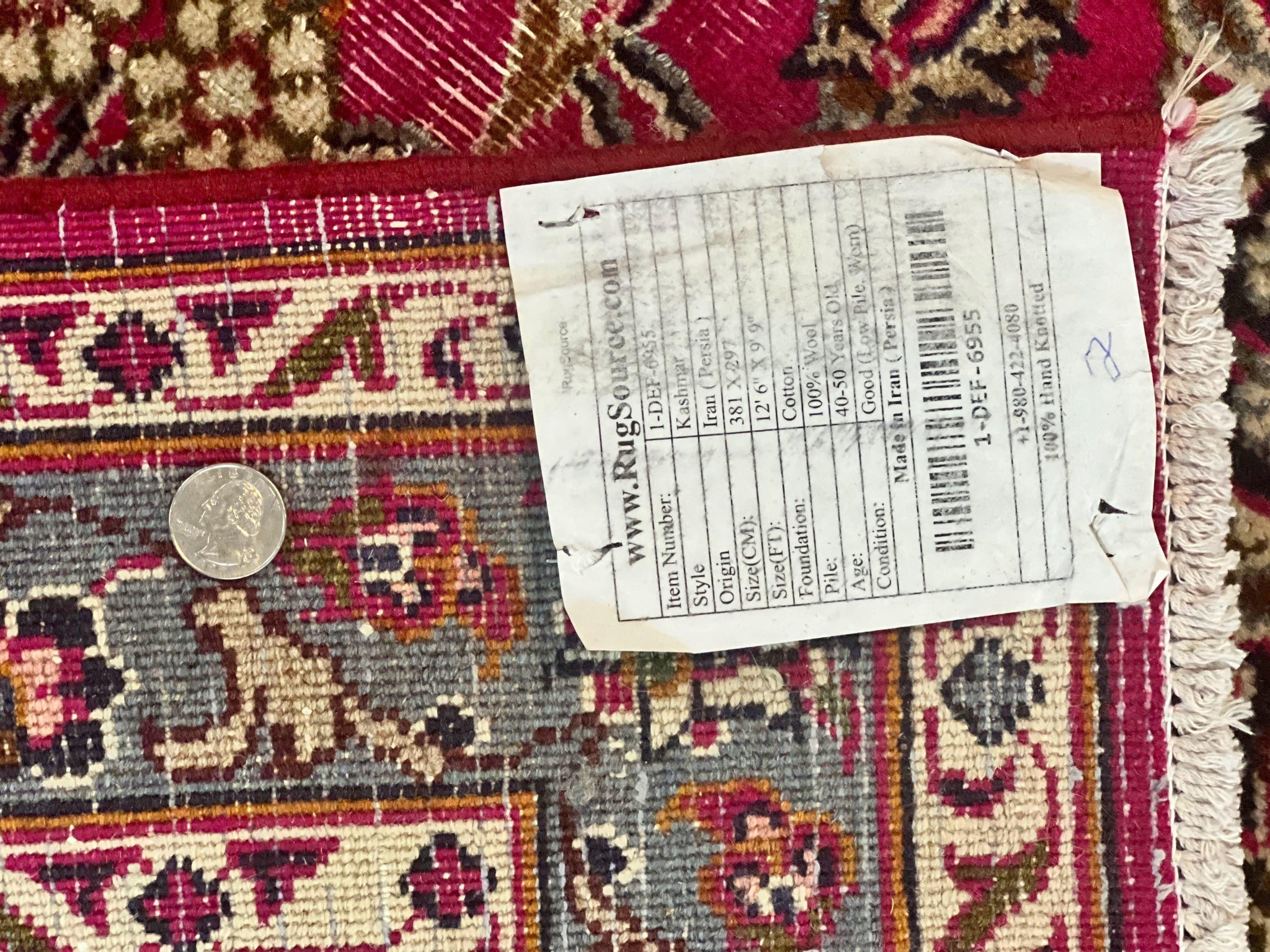 Persian Rug 10x13, Wool Hand Knotted Antique Kashmar Carpet, Raspberry Red & Navy Blue, Floral Medallion, Traditional Oriental Rug 10 x 13 by Jewel Rugs