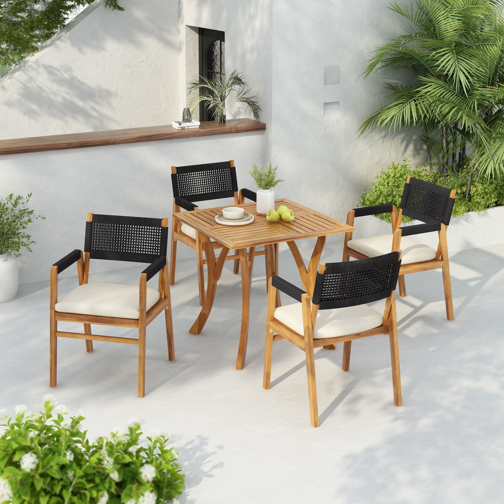 Outdoor Rustic Patio Acacia Bistro Set With Cushions by HouseOfZazla