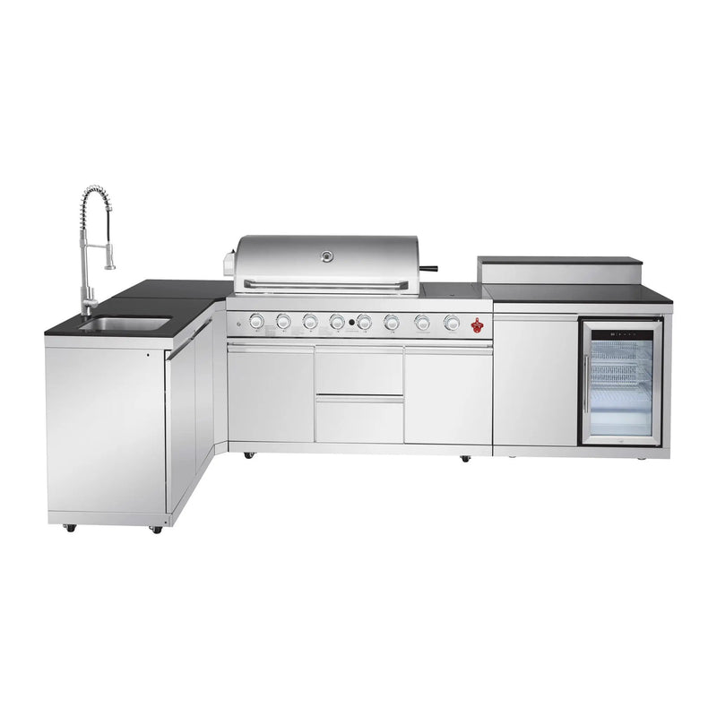 Outdoor Kitchen Island 95.8 Inch 6+1 Burner Propane Gas BBQ Grill 95500 BTU 304 Stainless Steel by HouseOfZazla