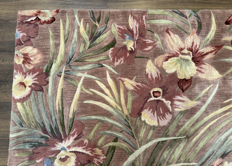 Hand Tufted Floral Rug 5x8, Light Rose Wool Carpet by Jewel Rugs