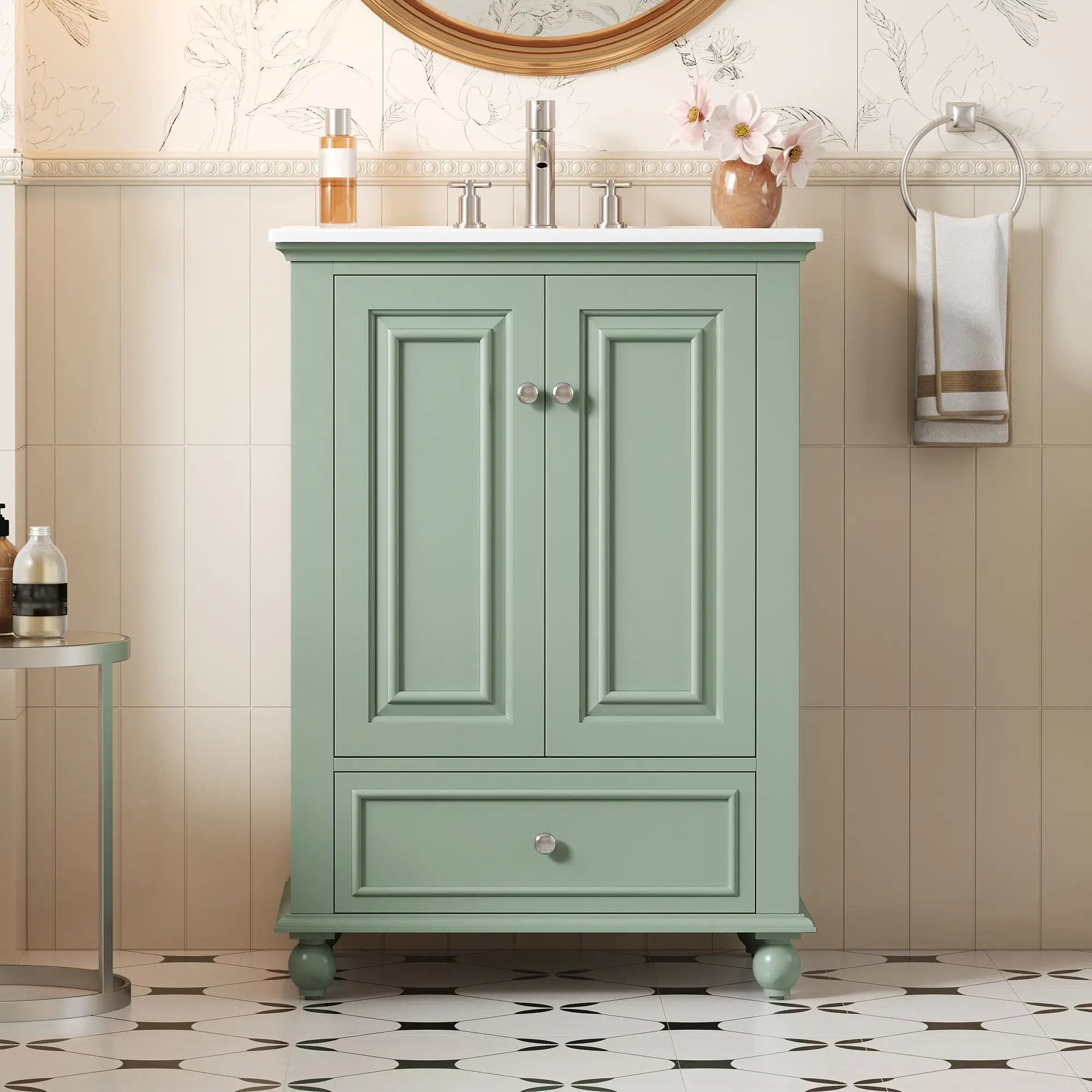 Modern Bathroom Vanity With Sink, Cabinet With Drawer And Dividers, Rectangular Storage Unit