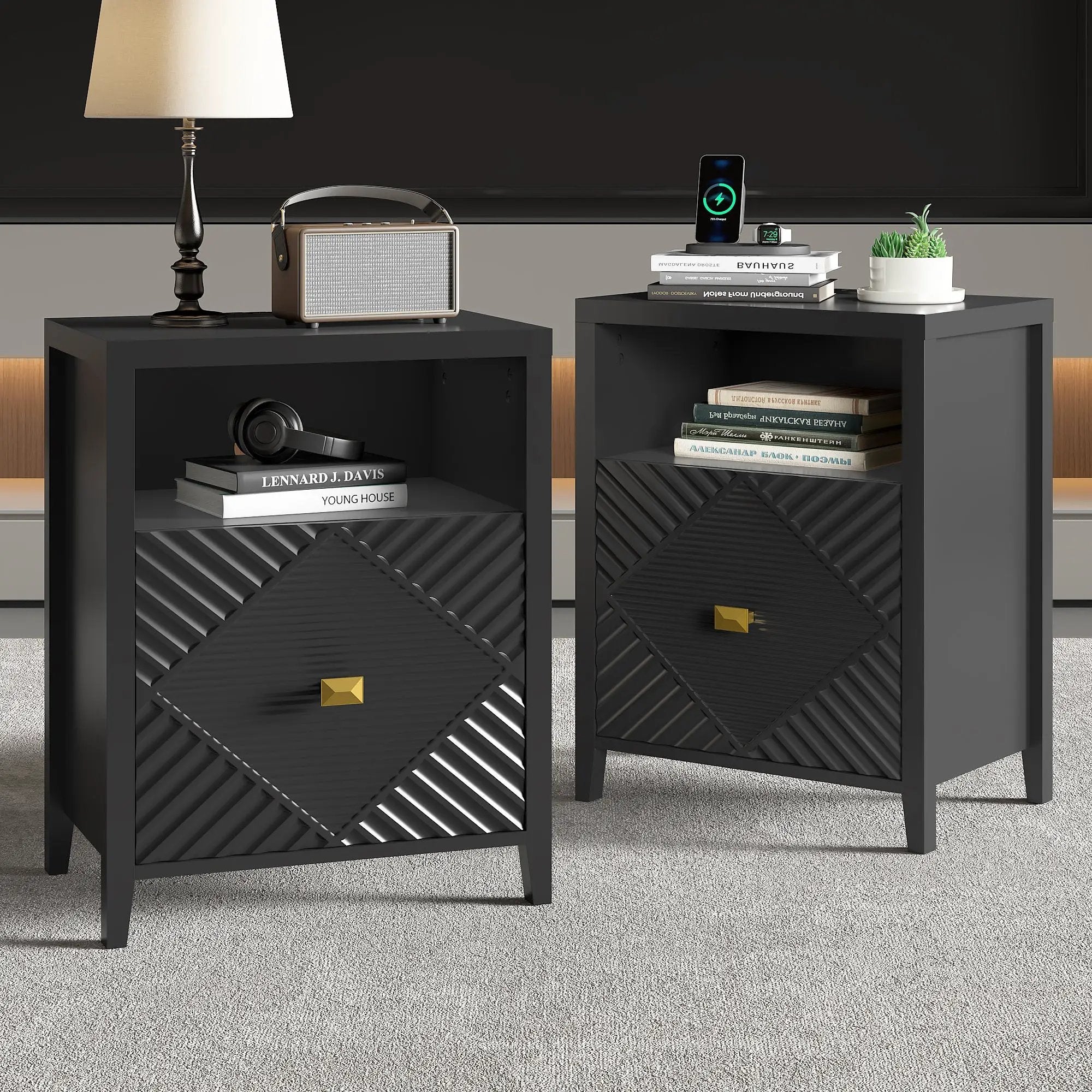 Modern Nightstand with Charger Station and USB Port by HouseOfZazla