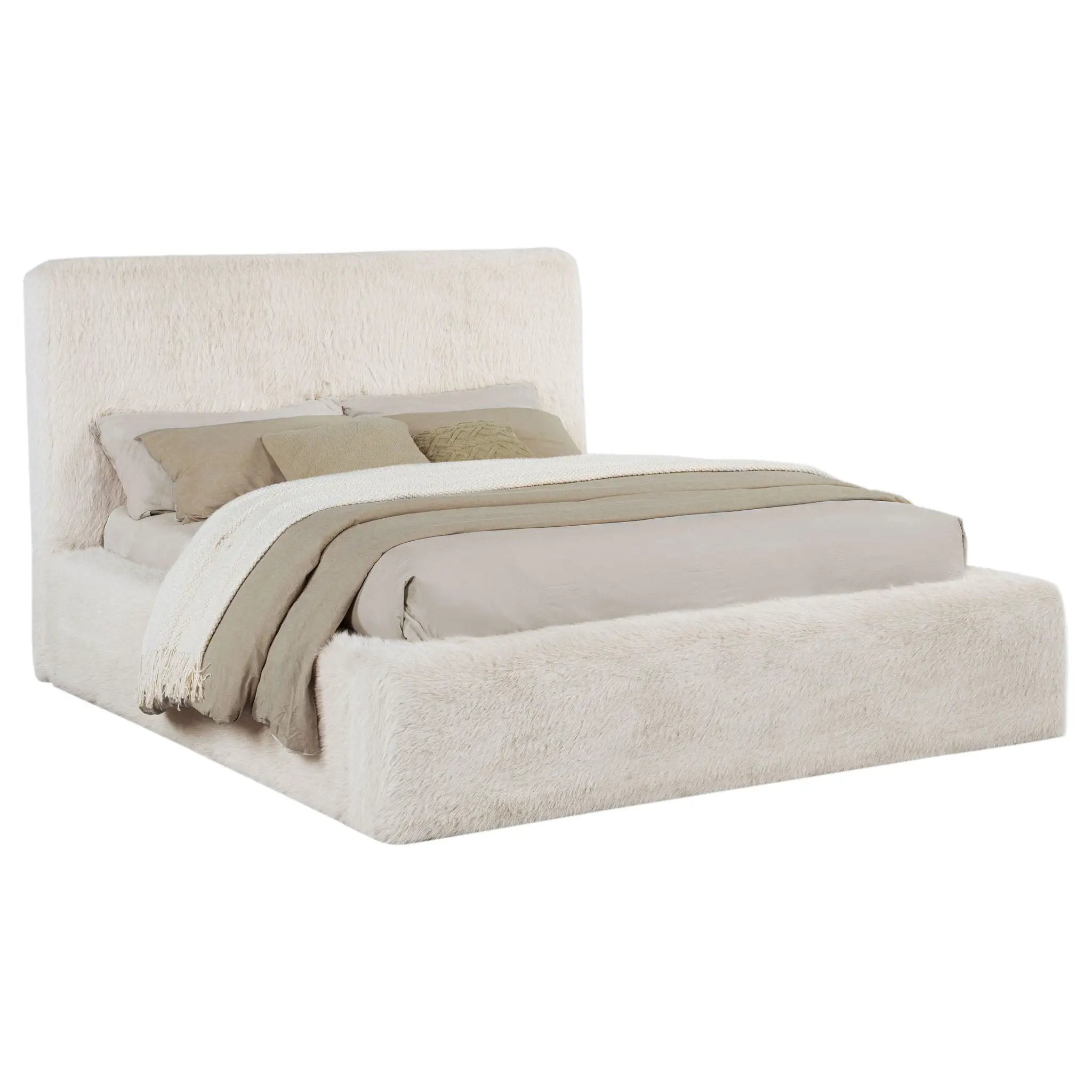 Rebecca Faux Fur Upholstered California King Bed Cream by Unique Piece Furniture
