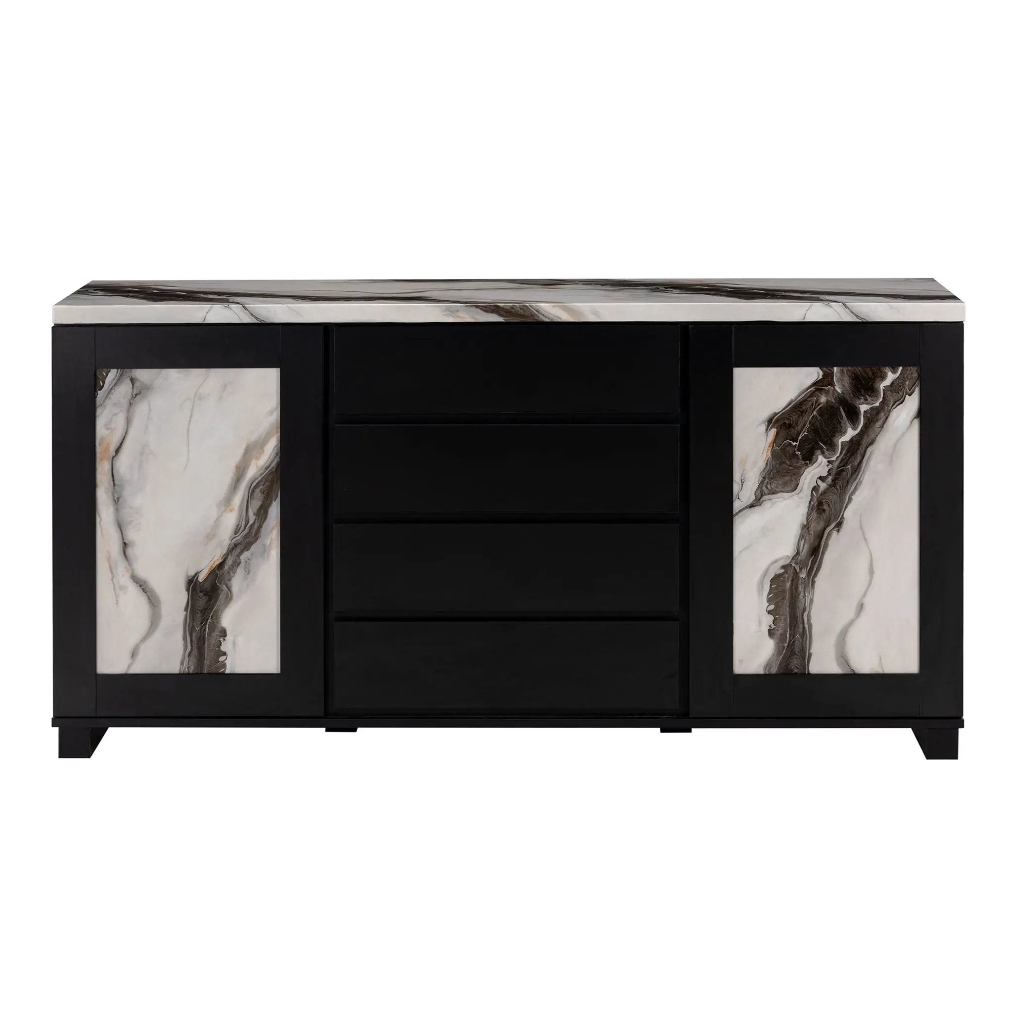 Stacey - Buffet With Storage Drawers And Marble Detailing - Black / Marble by Unique Piece Furniture