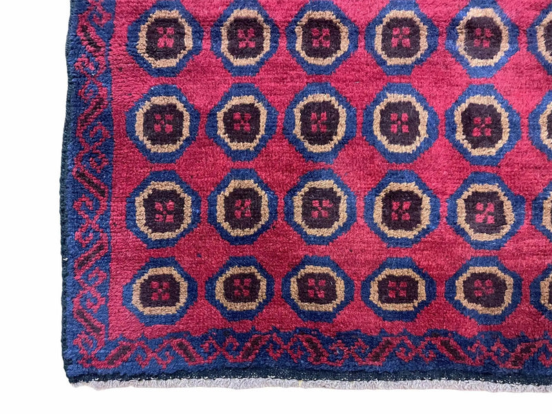 3'X 4'8" Vintage Handmade Tribal Wool Rug Balouchi Rug Afghan Rug Red Beige Blue by Jewel Rugs