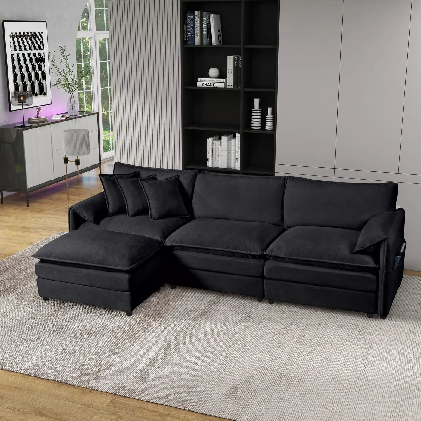 Modern Comfy Deep Seat Modular Sectional Sofa Cloud Couch With Ottoman by Unique Piece Furniture