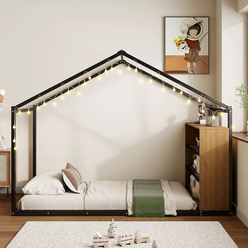 Bed House Frame With Shelves And Lights by HouseOfZazla