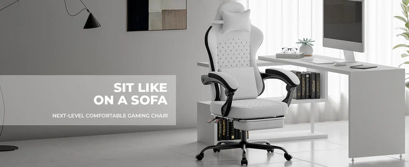 Gaming Chair with Massage, Ergonomic Design, White/Black by HouseOfZazla