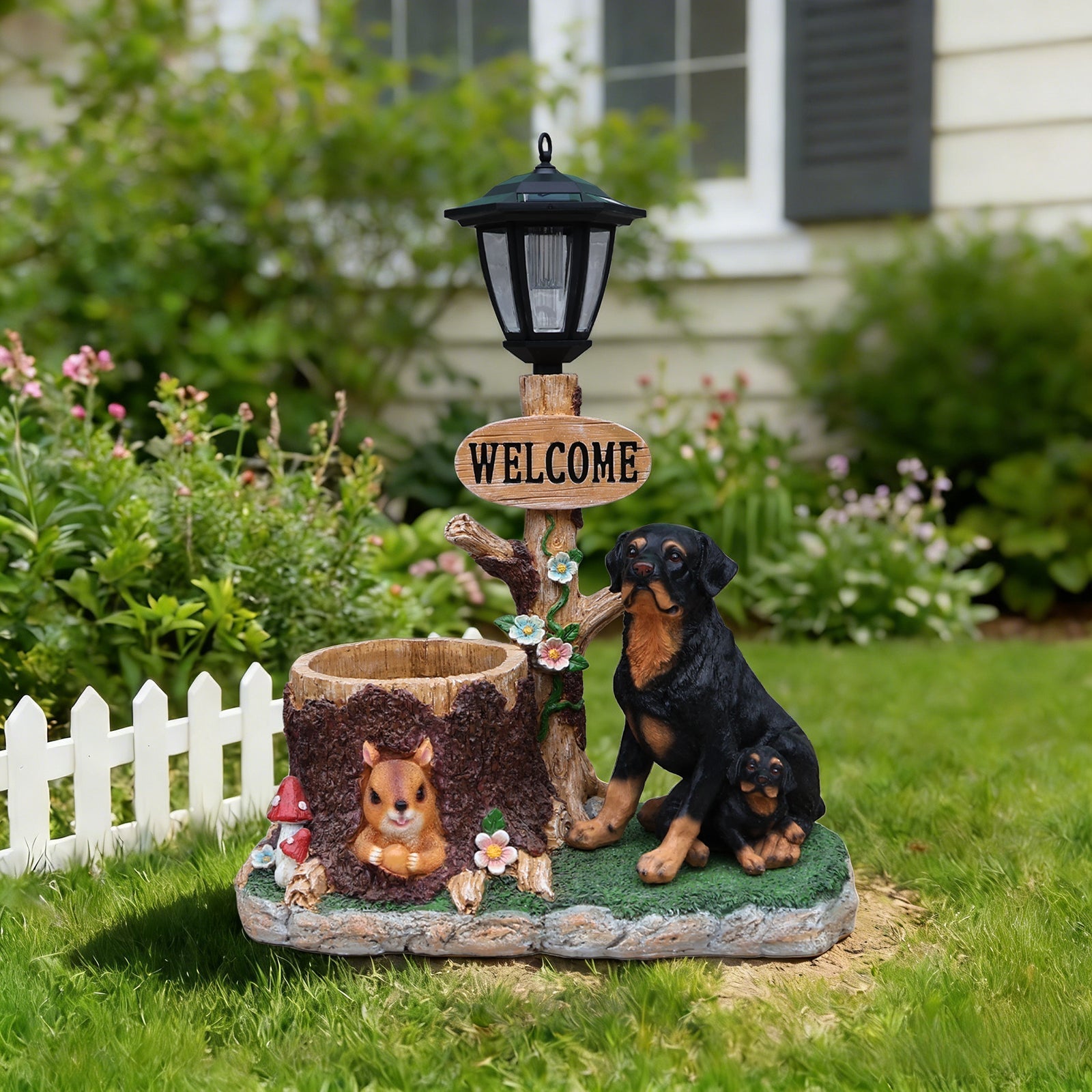 Rottweiler Dog Family Planter Statue by HouseOfZazla