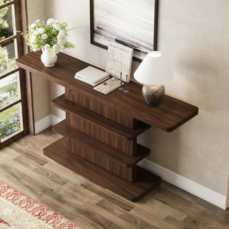 63" Vintage Narrow Console Table with 2 Tier Open Storage Shelves by HouseOfZazla