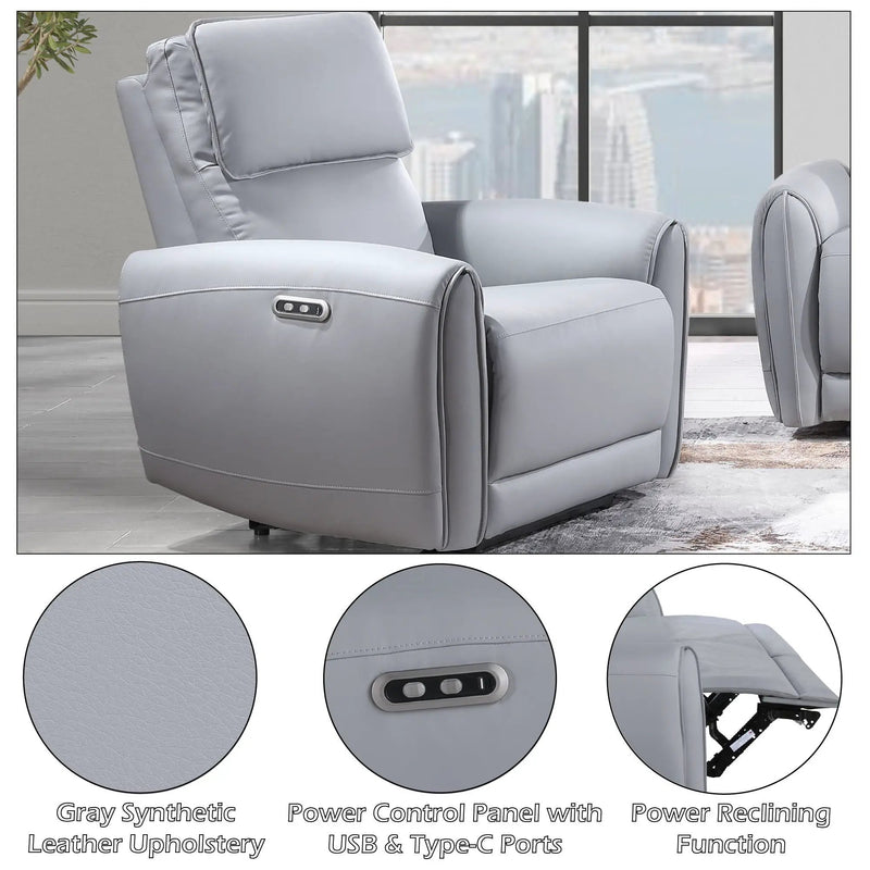 Jeromie - Power Motion Recliner With USB Port - Gray by Unique Piece Furniture