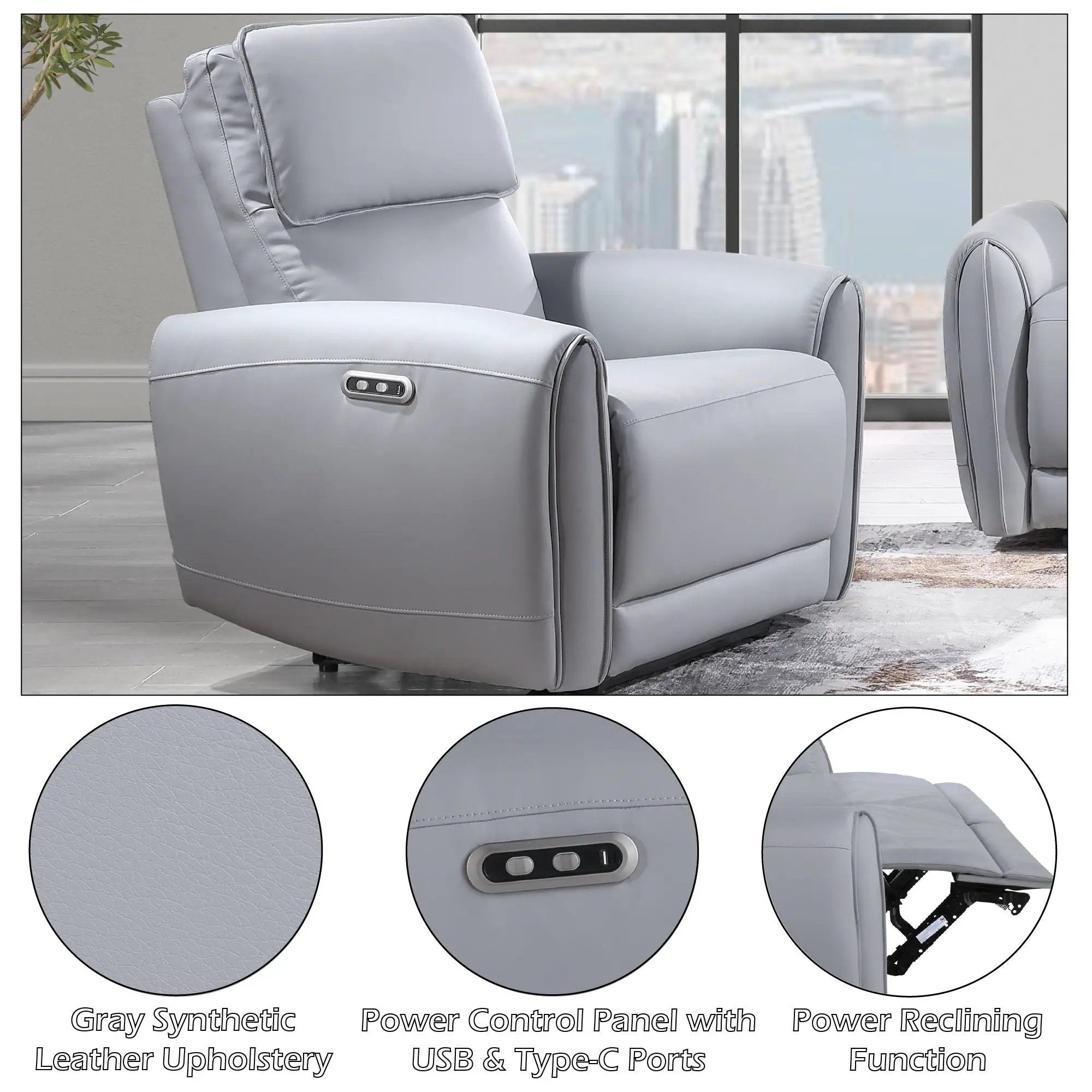 Jeromie - Power Motion Recliner With USB Port - Gray by HouseOfZazla