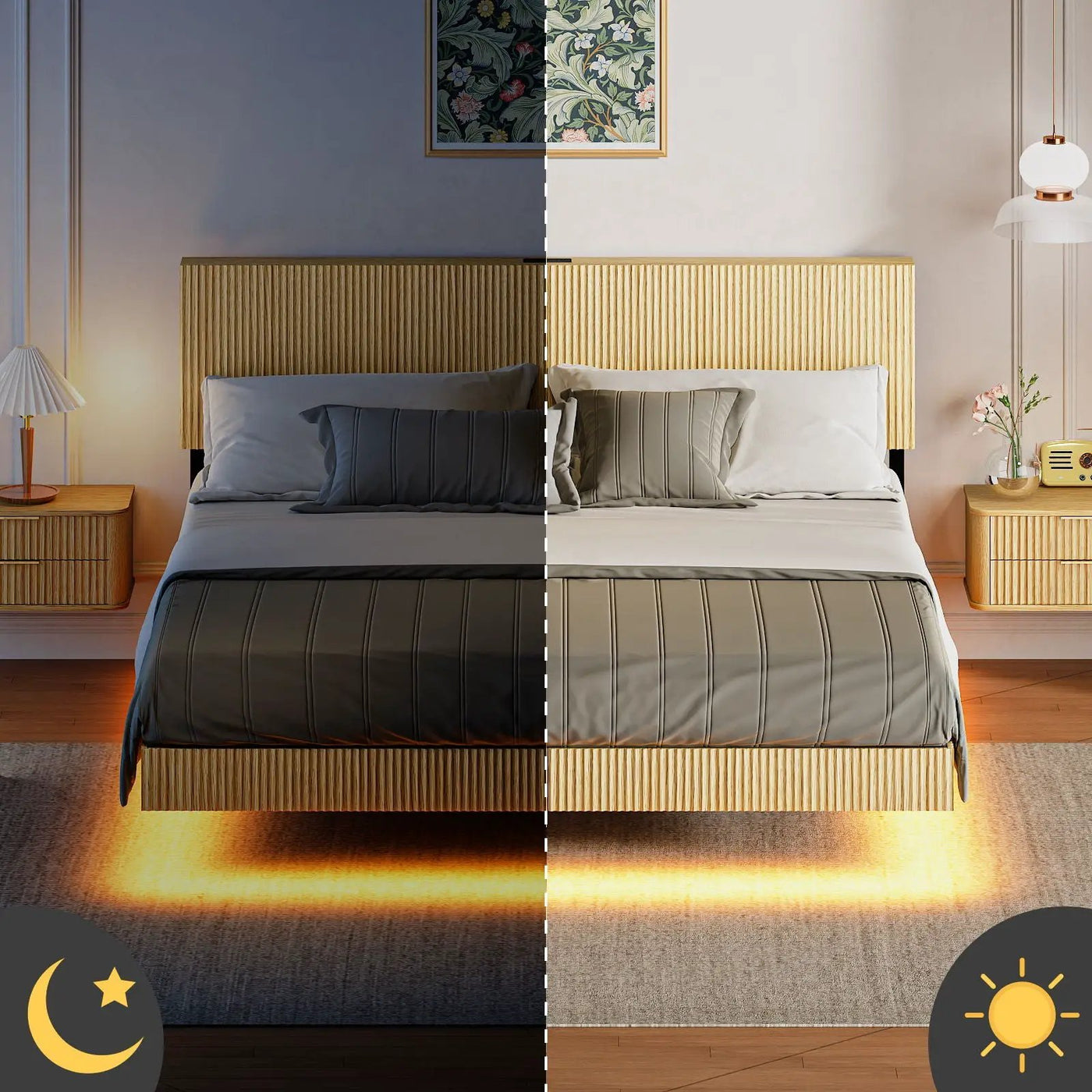 Floating Bedstead With Charging Station And LED Lights by Unique Piece Furniture