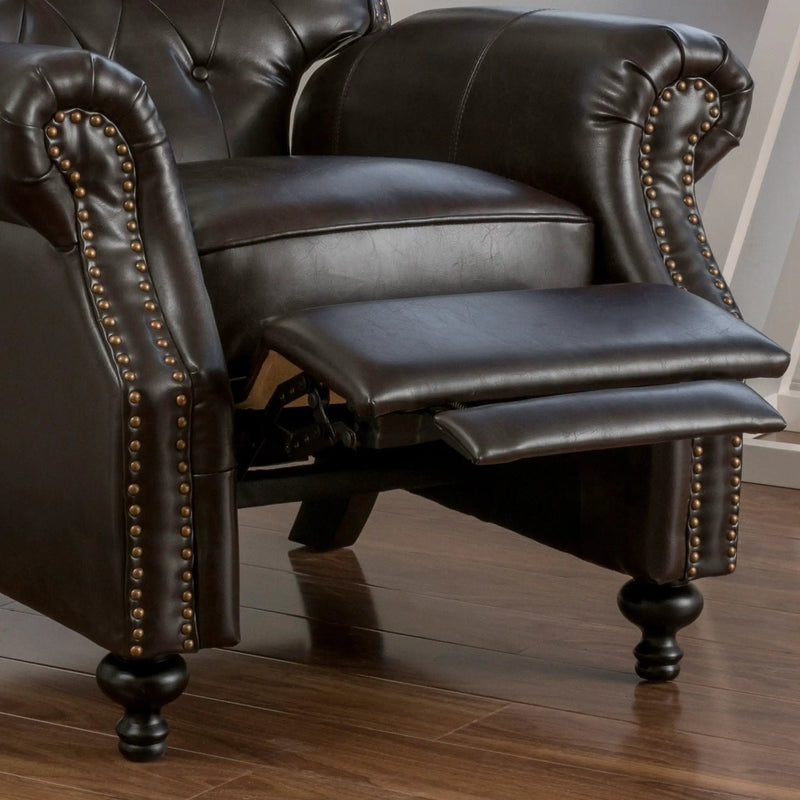 Contemporary Style Push Back Recliner with Button Tufted Stitching and Nailhead Trim by HouseOfZazla