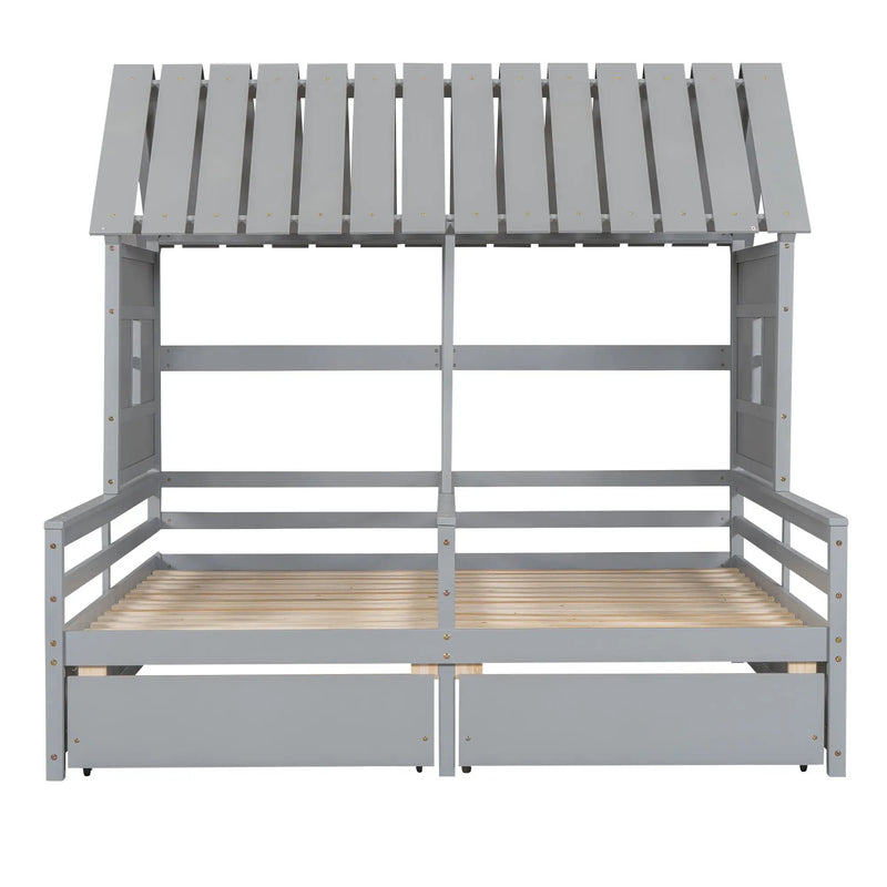 House Platform Beds With 2 Drawers, Side By Side Design by HouseOfZazla