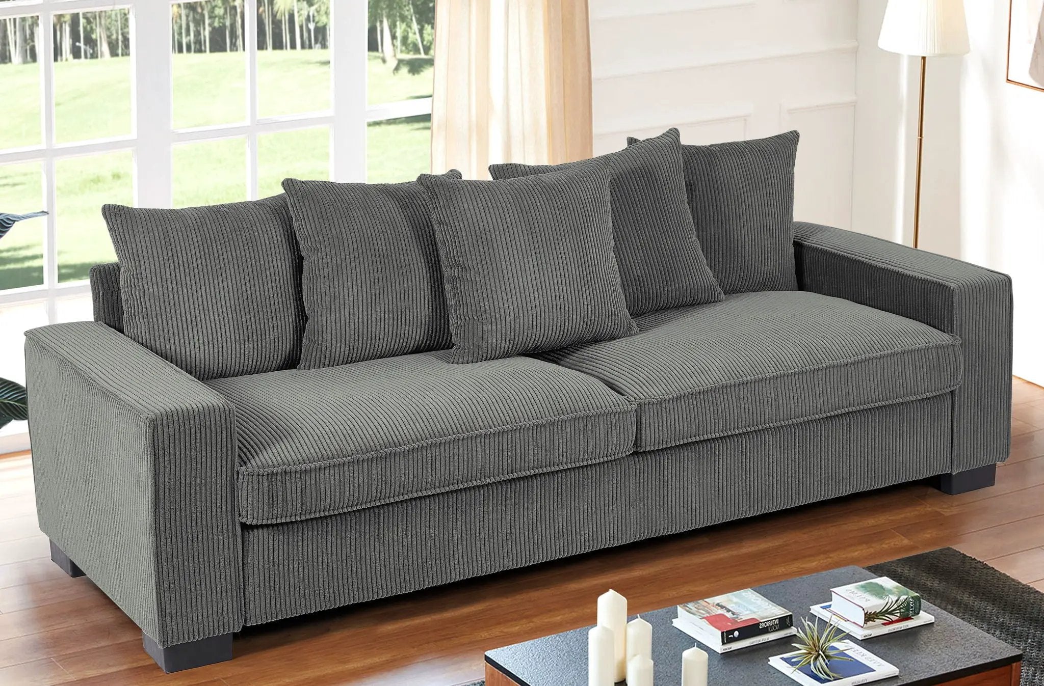 Luxe Sofa With 5 Matching Toss Pillows, Sleek Design, Spacious And Comfortable 3 Seater Couch by HouseOfZazla