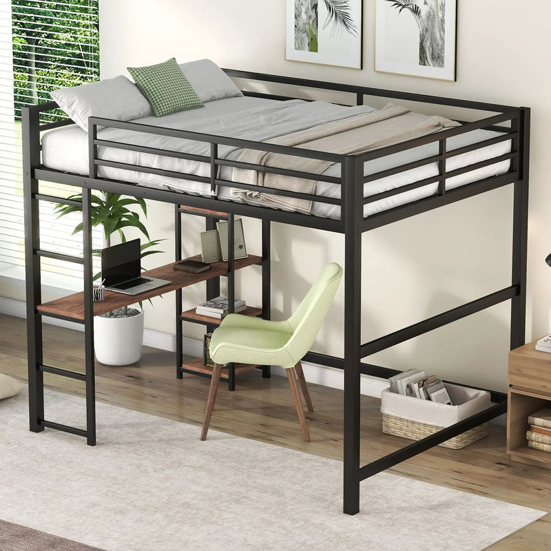 Loft Bed With Built In Desk And Storage Shelves, Full Size - Black by Unique Piece Furniture