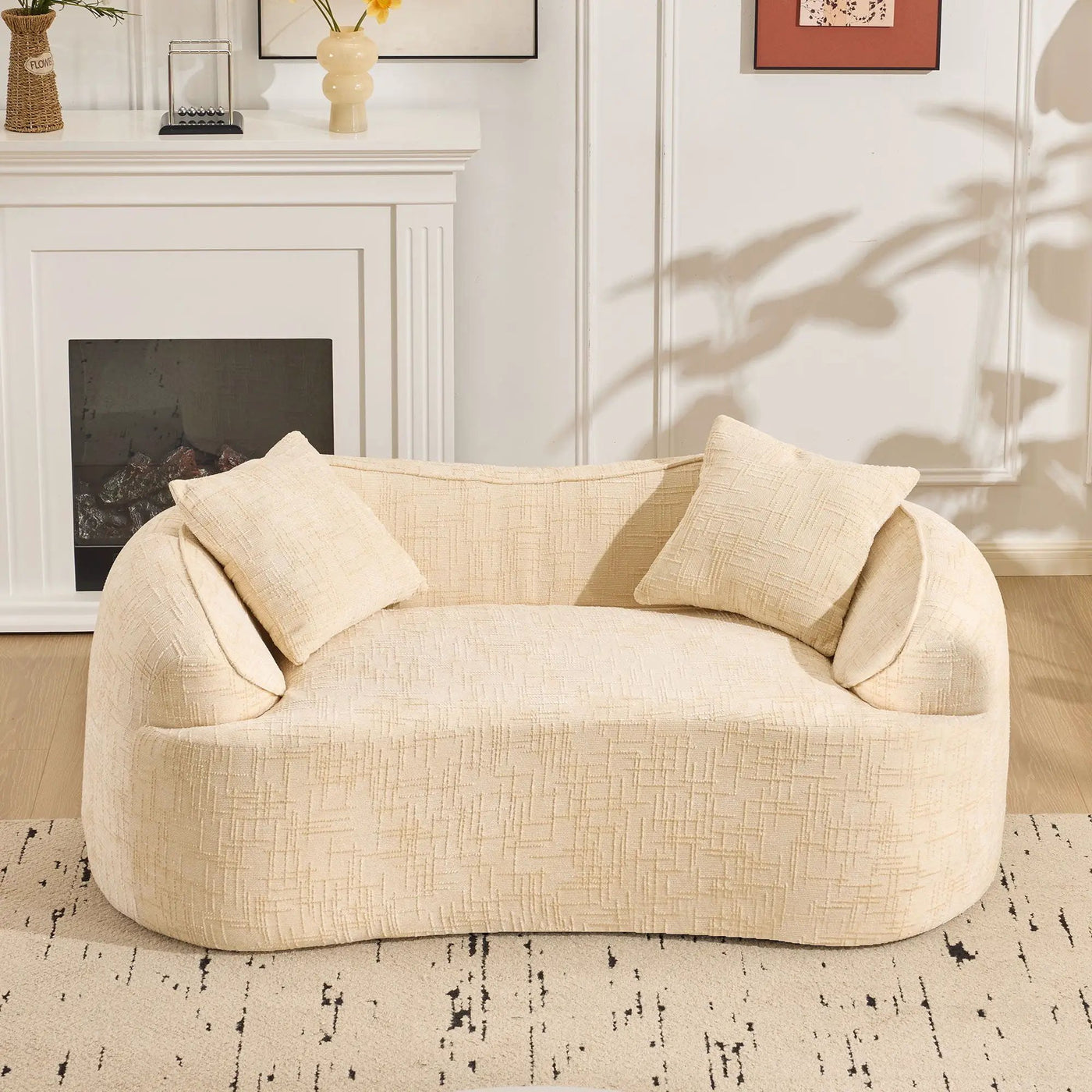 Curved 2 Person Compress Sofa With Armrests, Includes Pillows by Unique Piece Furniture